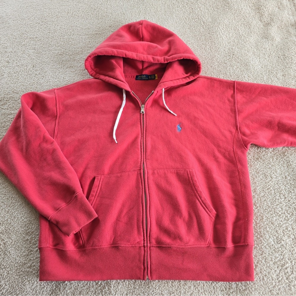 Polo Ralph Lauren Women's Full-zip Hoodie Sweatshirt Pinkish Red Sz XL Blue Pony